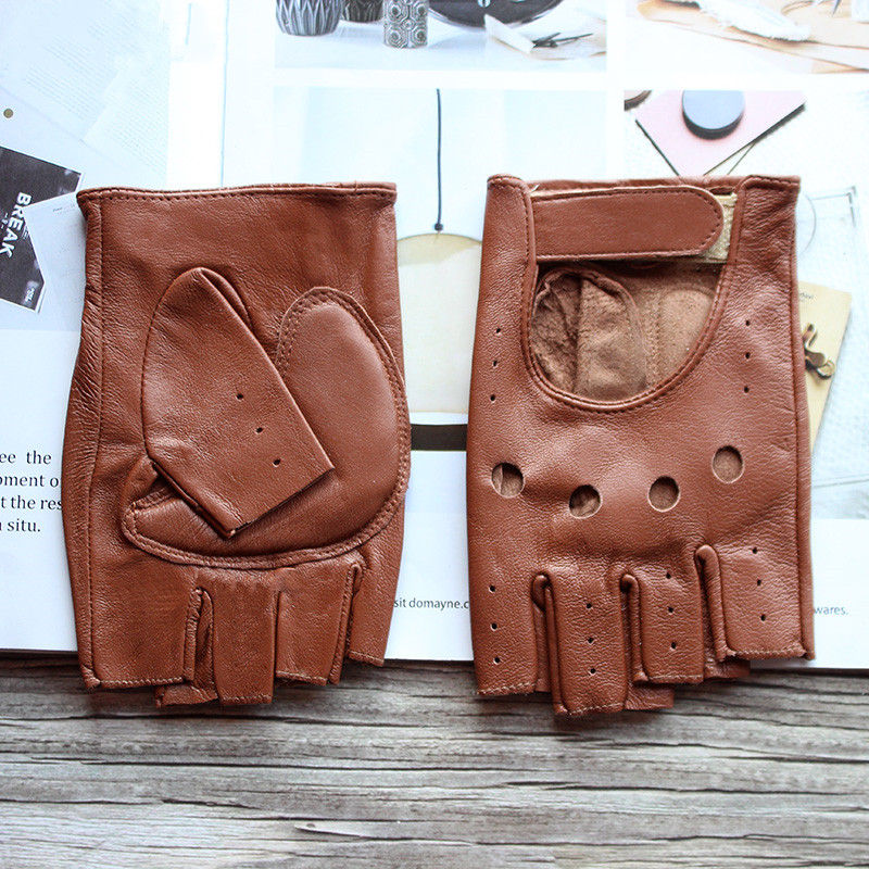 Leather Driving Glove - Baru Wanita Kulit Domba Setengah Jari